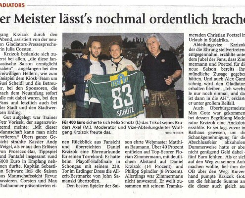 Pressebericht Erdinger Anzeiger 21.03.2016 Eishockey Erding Gladiators