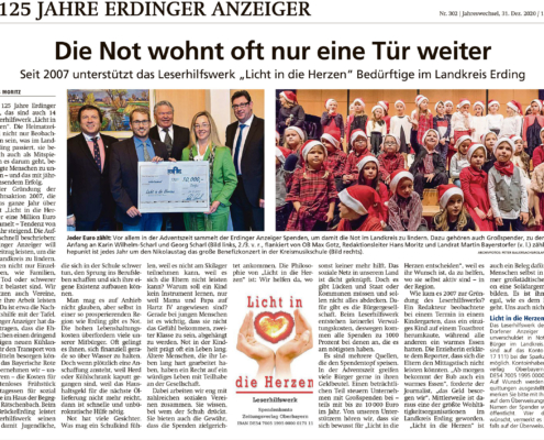 Pressebericht Spende Licht in die Herzen Erdinger Anzeiger 01.01.2021